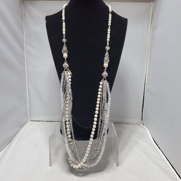 Ali Khan 7-Strand Pearl & Clear Glass Necklace with gift box - Picture 9 of 9